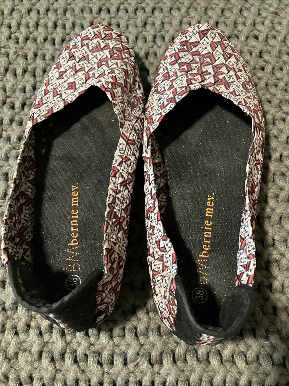 Bernie Mev Catwalk woven stretch flats panda print size 8 🐼